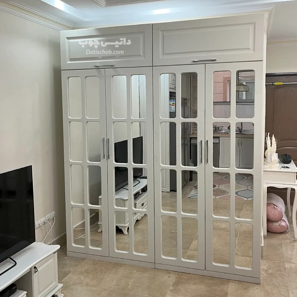 کمد لباس مدرن سفید طرح پنجره ای مدل P85