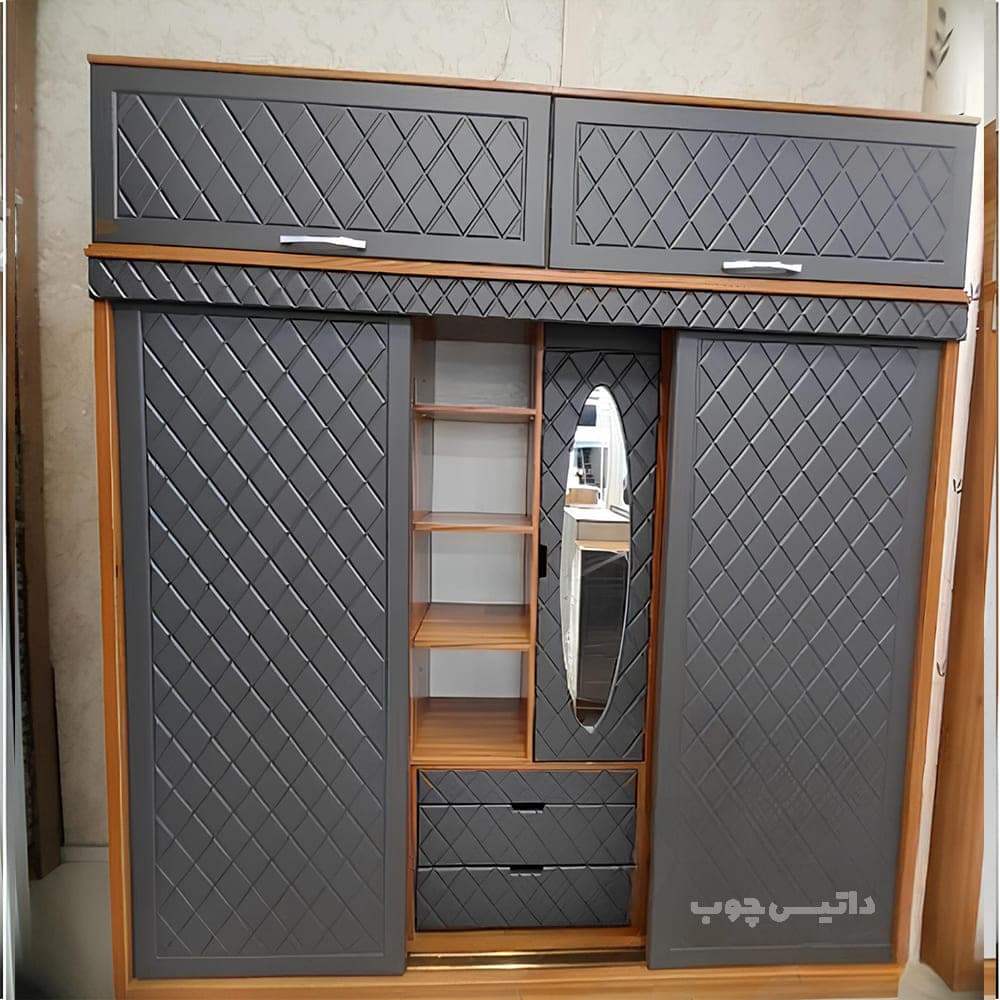 کمد ریلی سه درب طرح دار طوسی مدل C49