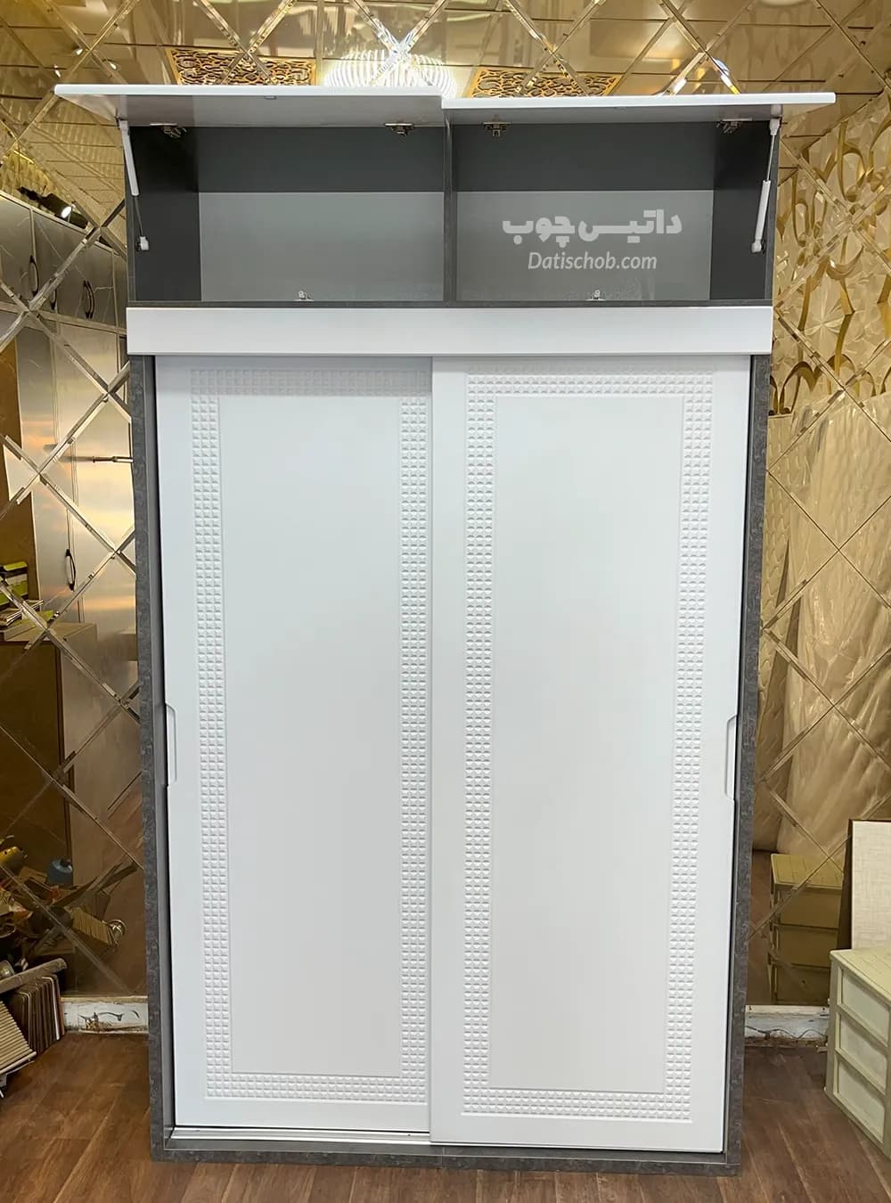 کمد ریلی مدرن سفید طوسی دو درب مدل C60