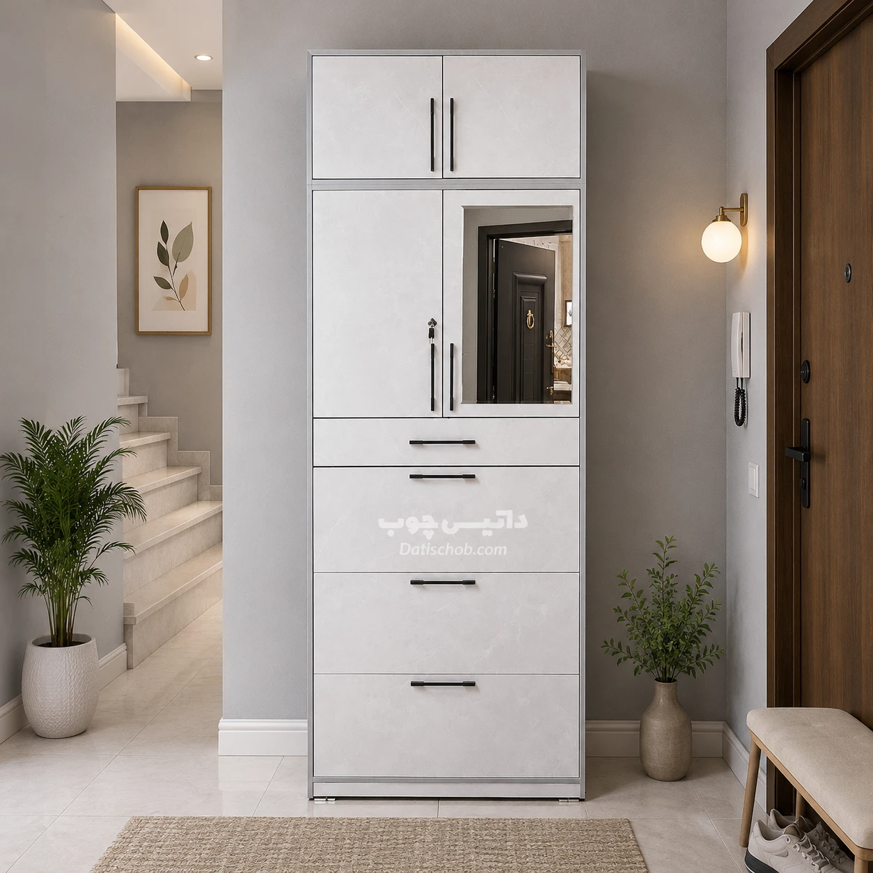 جاکفشی آینه دار شیک سفید مدل P62