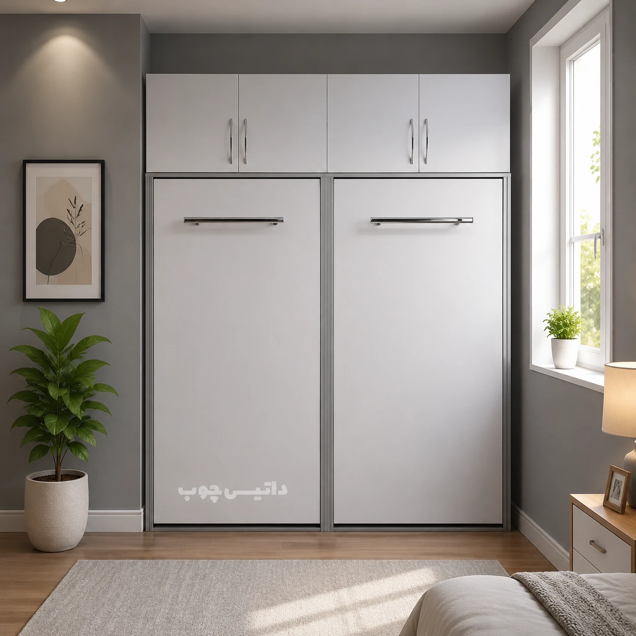 تخت تاشو یک نفره 2 تخته دیواری سفید مدل K25